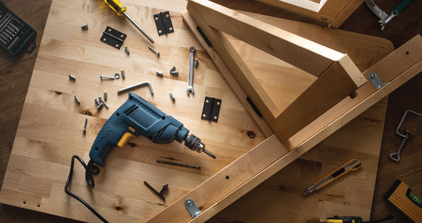 Tools on a workbench.