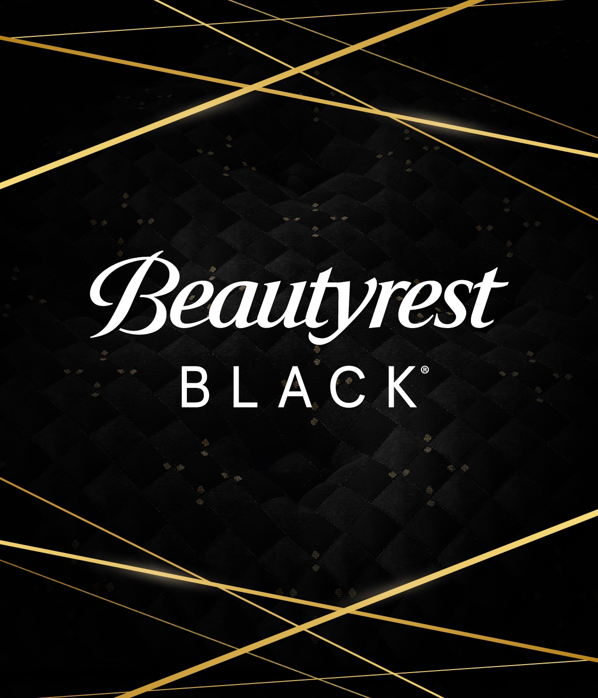 A closeup image of the black cloth with gold detailing on the top of Beautyrest Black mattresses. The Beautyrest Black logo is overlaid on the image.