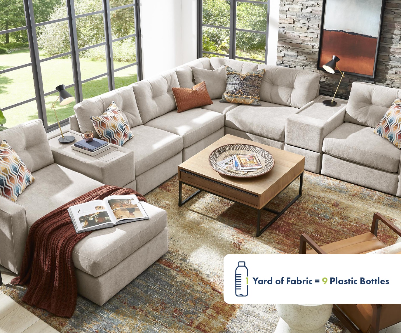 Modular sectional couch in light gray with a chaise.