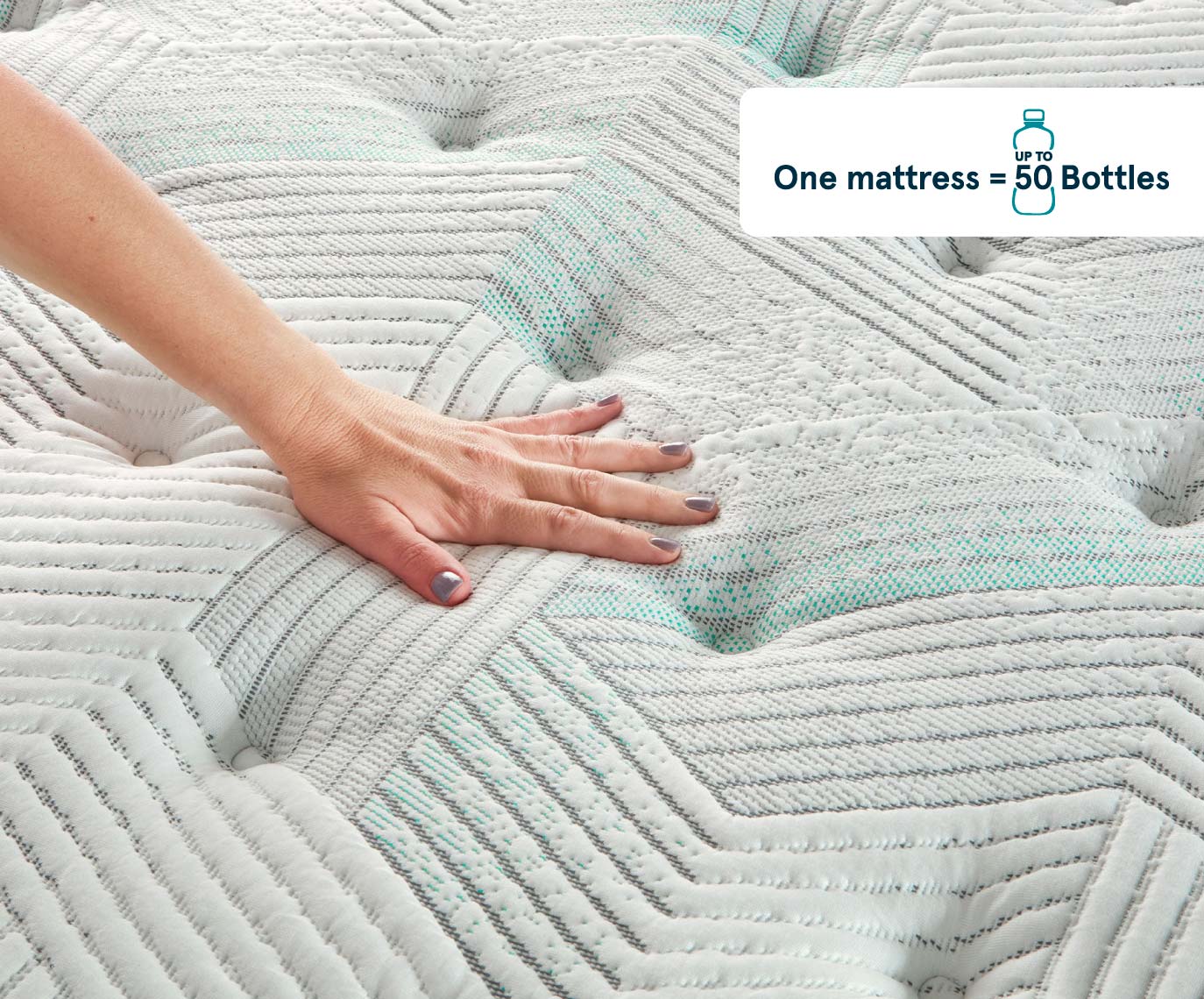 Hand placed on Beautyrest mattress fabric.