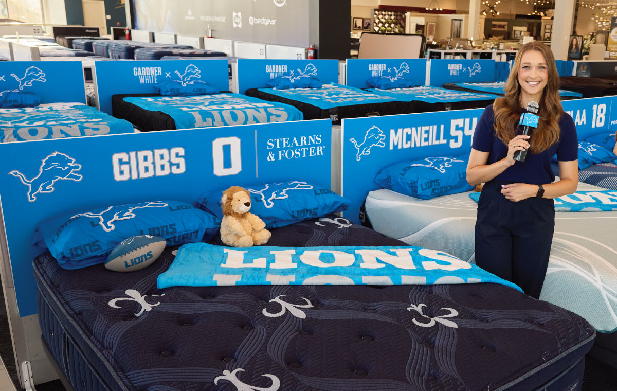 A Detroit Lions themed bedroom with mattresses on display at Gardner White.