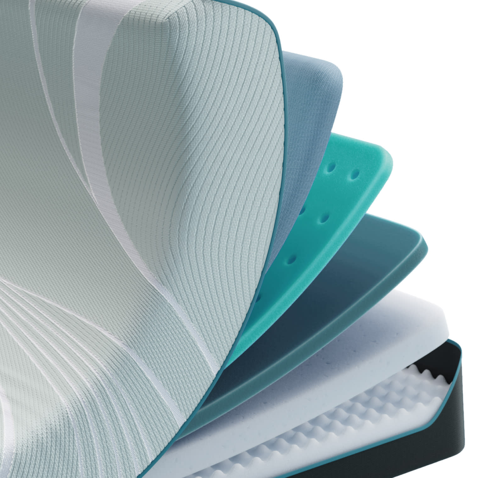 A graphic image showing the multiple layers of materials used to construct a memory foam mattress.