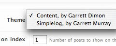 A screenshot of the theme drop down in the SimpleLog preferences.
