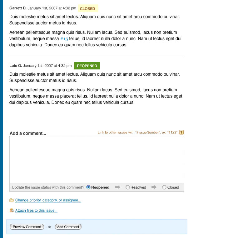 A screenshot of the comment form and comments visual design.