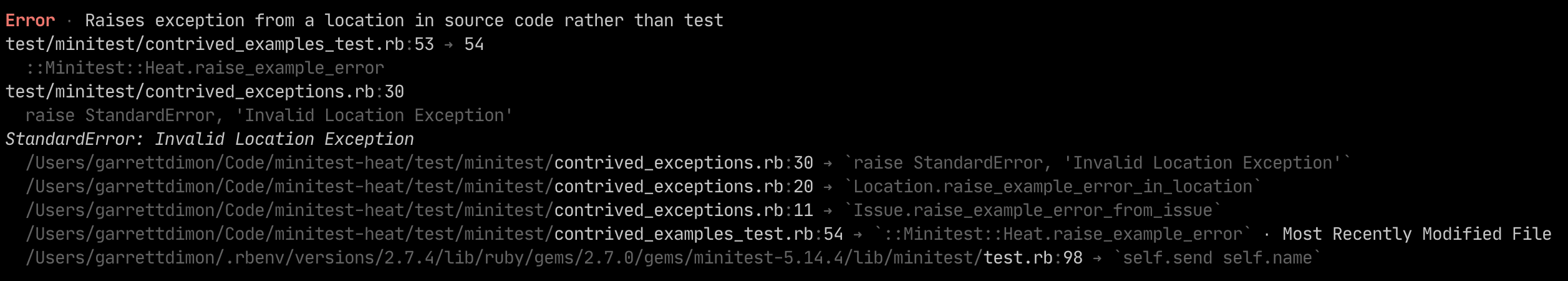 A screenshot of the details for a test where the source code raised an exception.