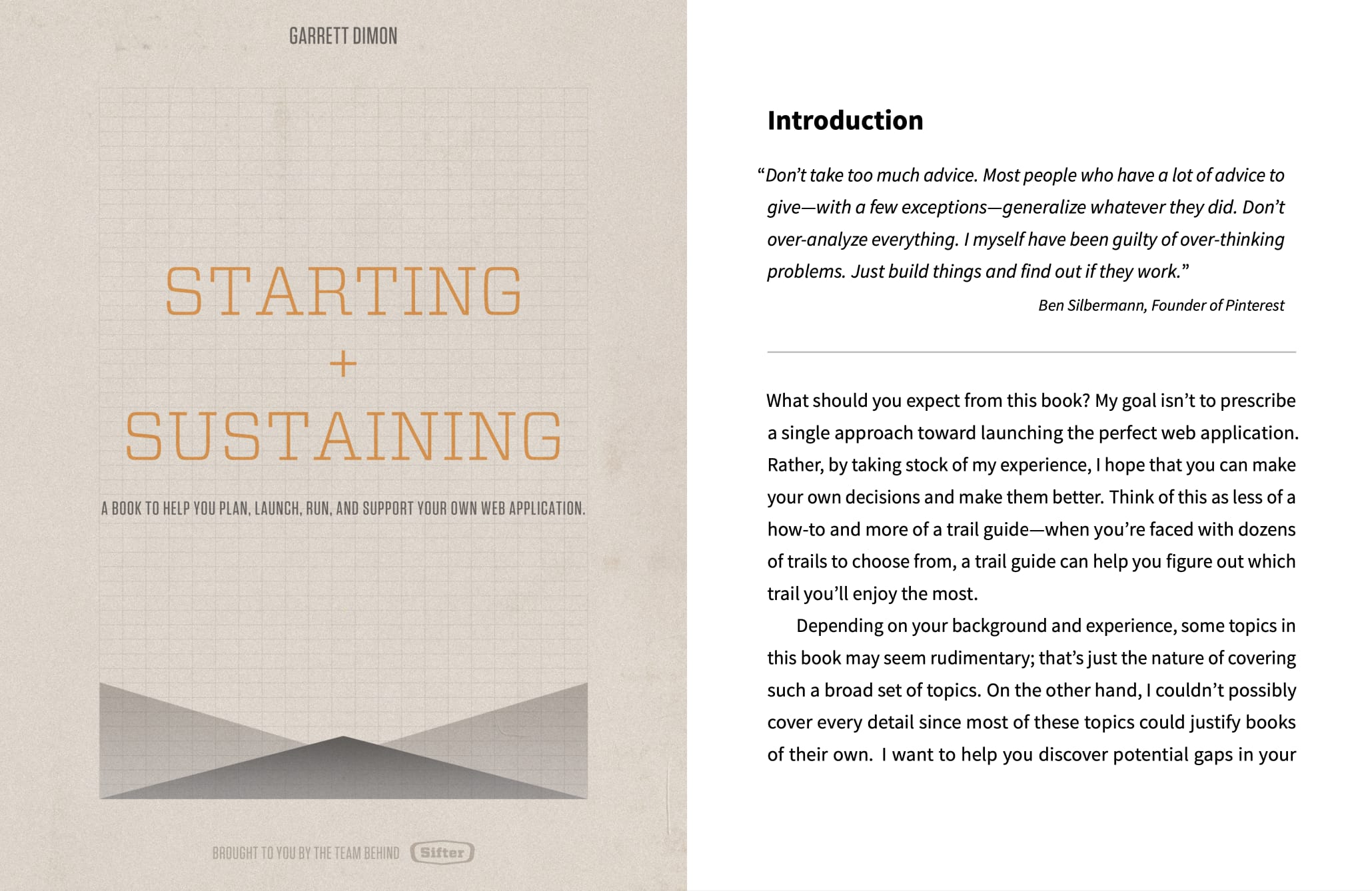 A side-by-side of a typeset page and the cover depicting a light brown background with a subtle graph overlay and three triangles at the bottom—one declining, one rising and falling, and the final one only rising.