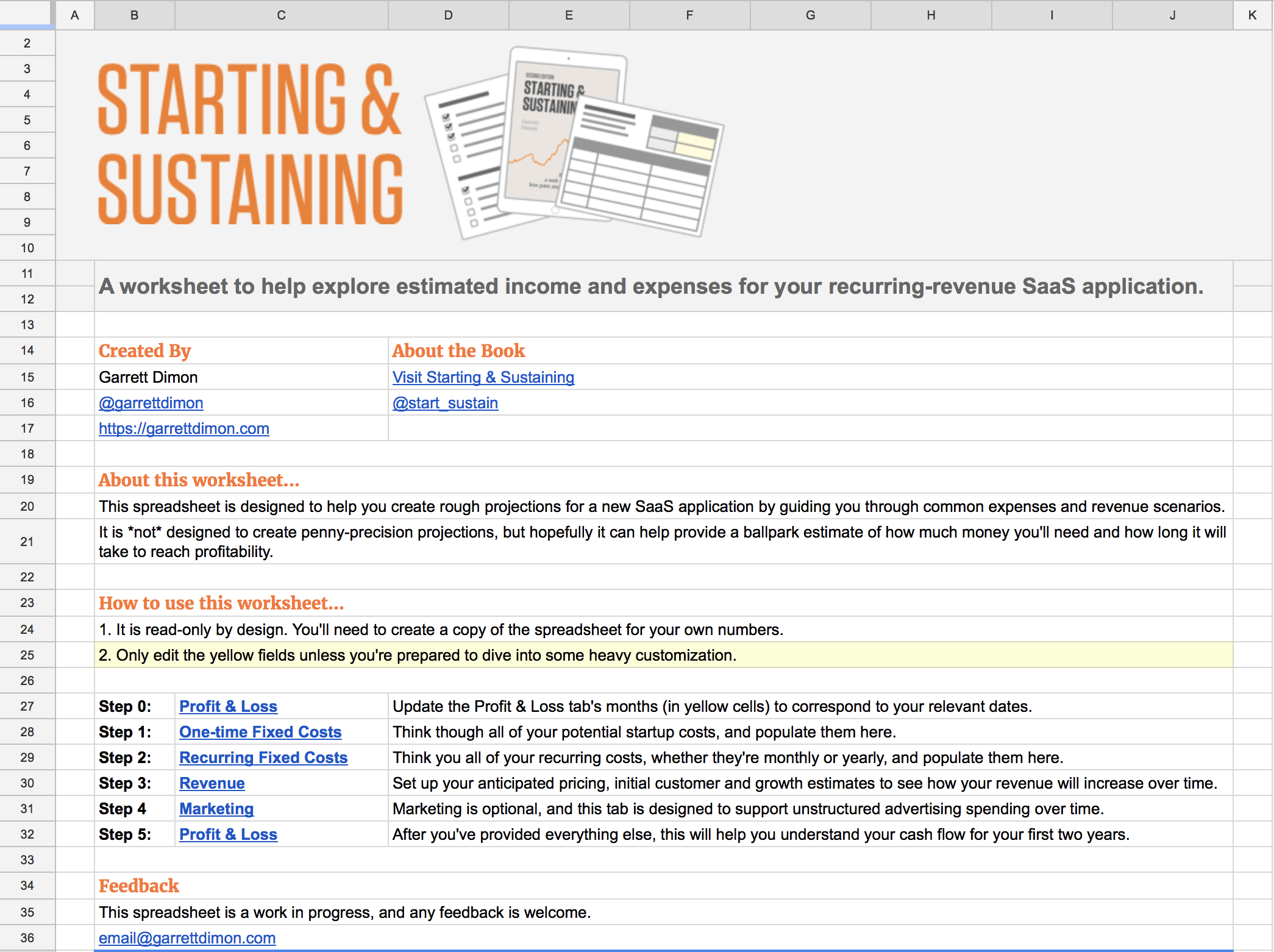 A screenshot of the overview tab of the worksheet.