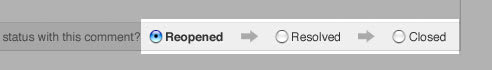 Reopened -> Resolved -> Closed radio buttons.