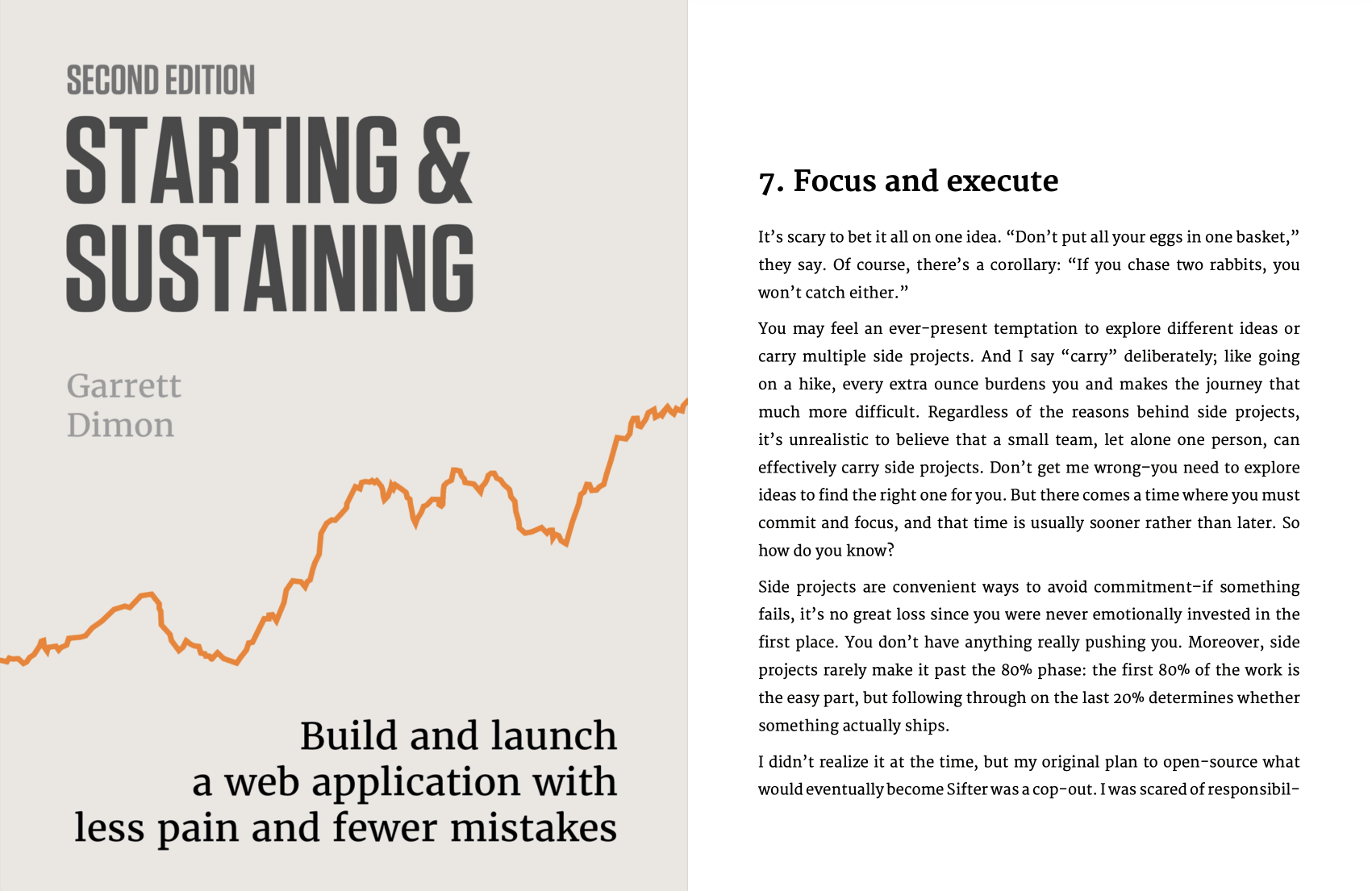 A side-by-side of a typeset page and the cover which was drastically simplified from the first edition and made more literal with the title occupying the upper left, the subtitle set at a larger size in the bottom right, and the cover roughly divided in half diagonally by an undulating line loosely mapping to a graph.