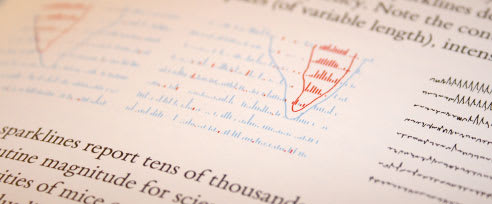 A photo of multiple sparklines being used to understand and visualize trends through grouping and color.