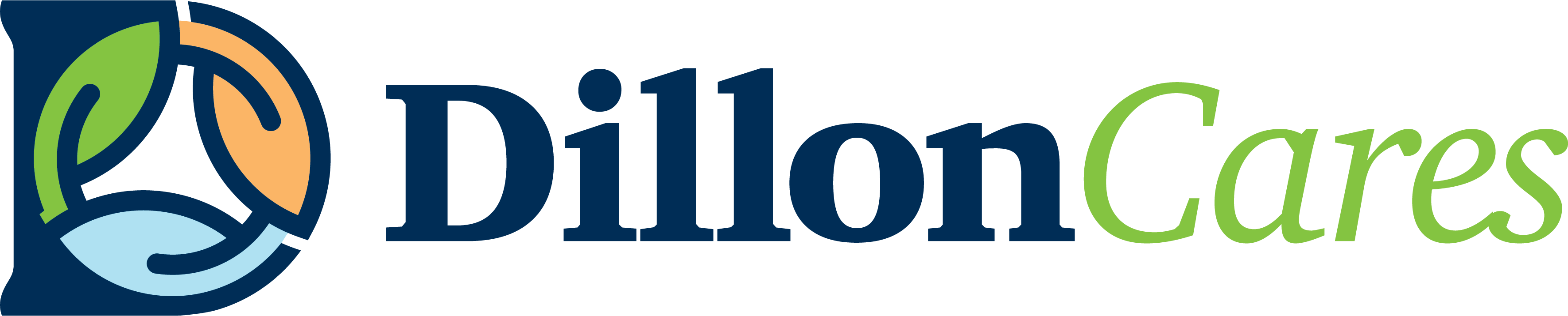 Dillon Funeral Service logo with blue text and a multicolor circular icon