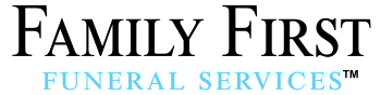 Family First Funeral Services logo in black and light blue text