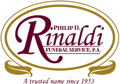 Philip D. Rinaldi Funeral Service, P.A. logo in maroon and gold with &ldquo;A trusted name since 1953&rdquo;