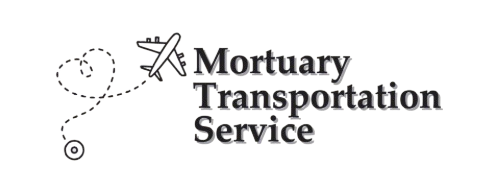 Mortuary Transportation Service logo with a dotted route and airplane icon