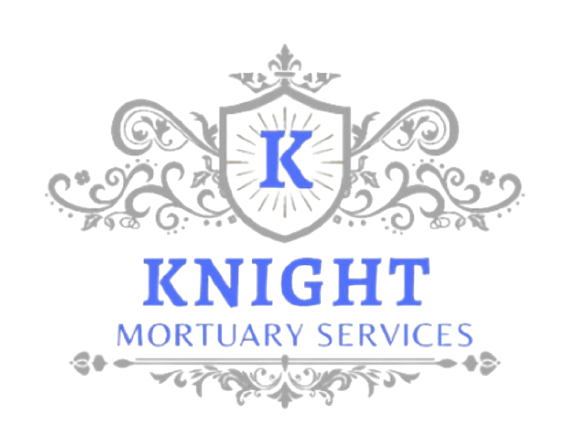Knight Mortuary Services logo with blue and gray decorative crest and letter K