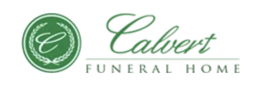 Calvert Funeral Home logo in green cursive and circular emblem on a white background