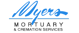 Meyers Mortuary & Cremation Services logo in blue and gray