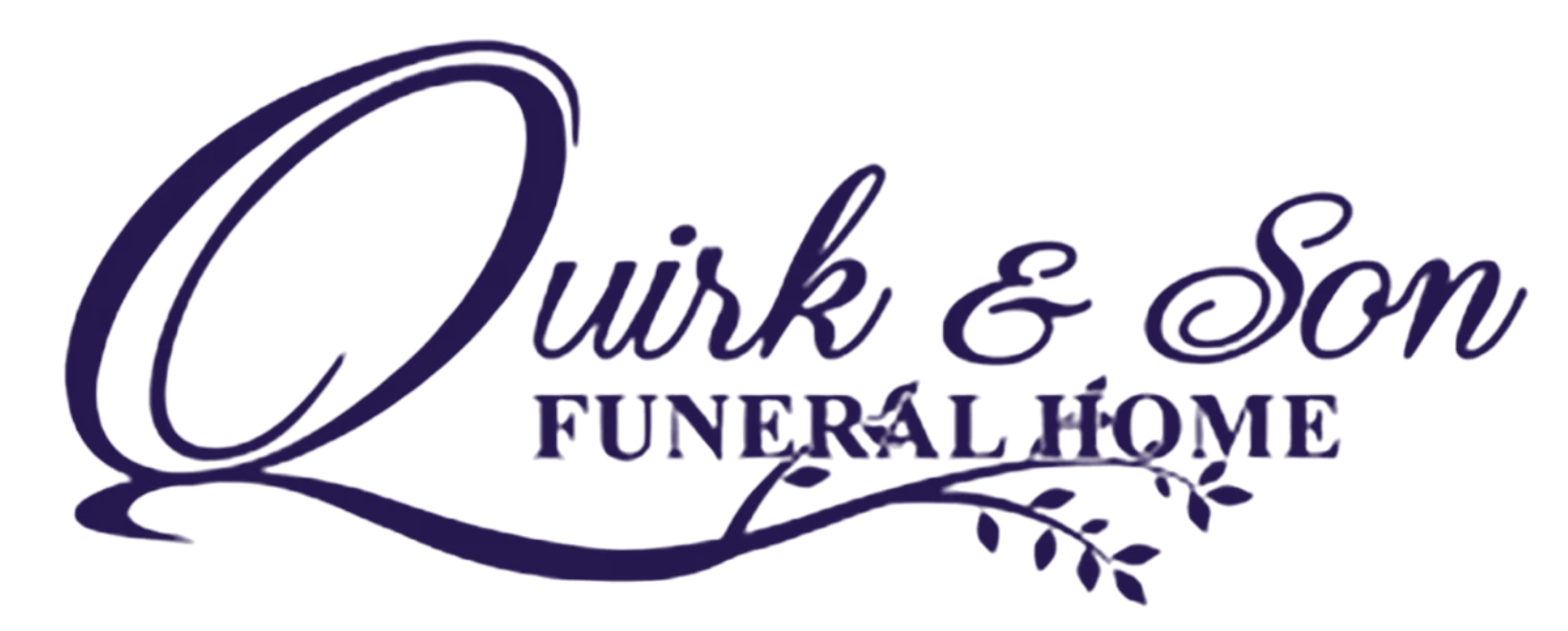 Quirk & Son Funeral Home logo in dark purple script on a white background