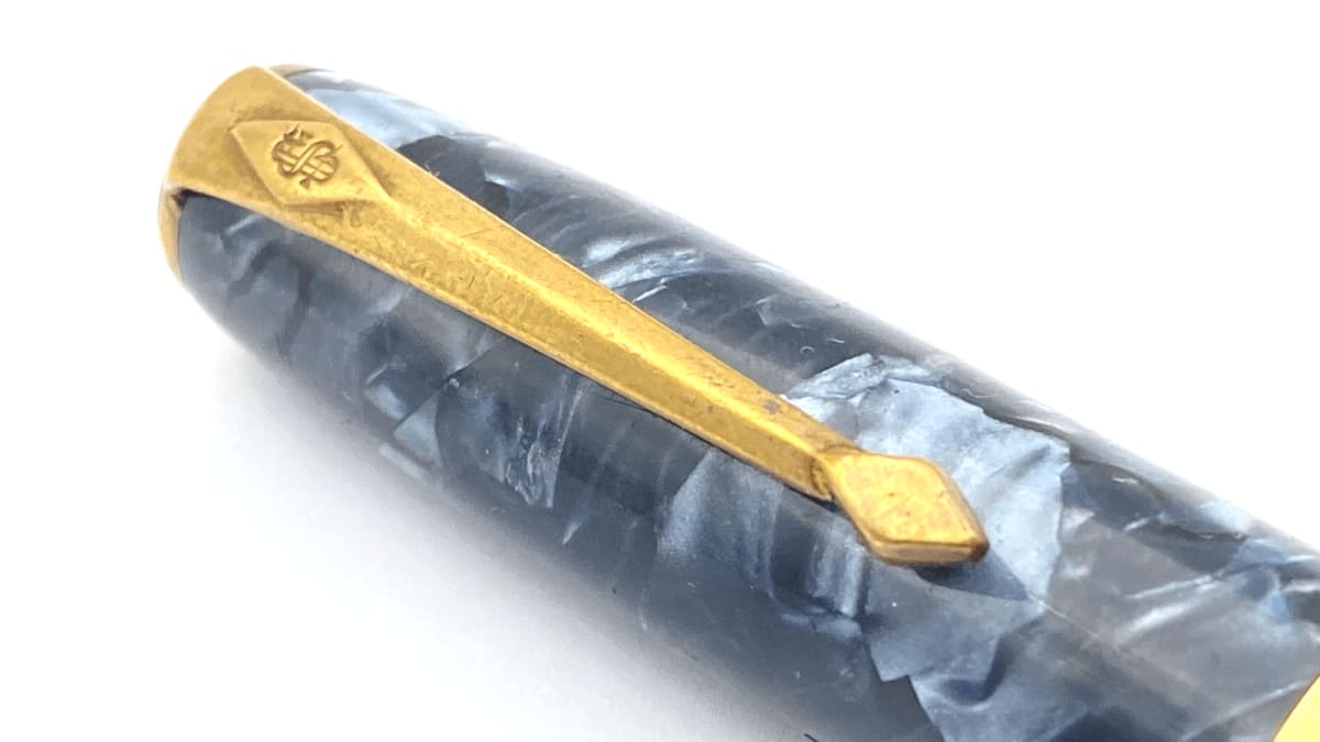 Vintage Conway Stewart 27 Fountain Pen In Blue Marble 14K Gold Oblique Fine NIB