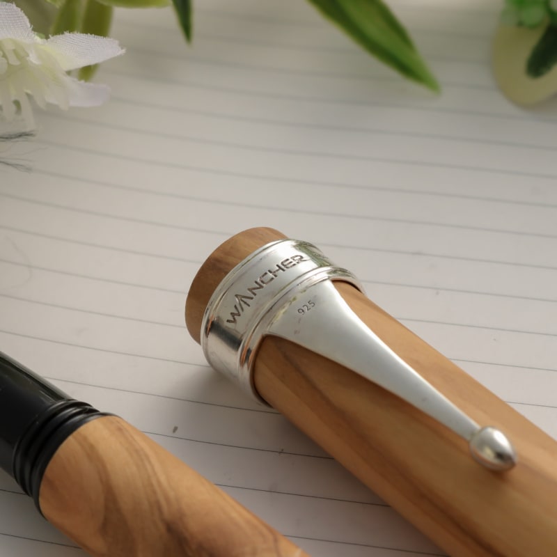 Wancher World Tree Olive 925 Matte Silver Clip  Fountain Pen Jowo #6 M Nib