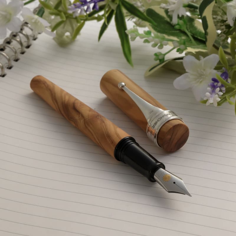 Wancher World Tree Olive 925 Matte Silver Clip  Fountain Pen Jowo #6 M Nib
