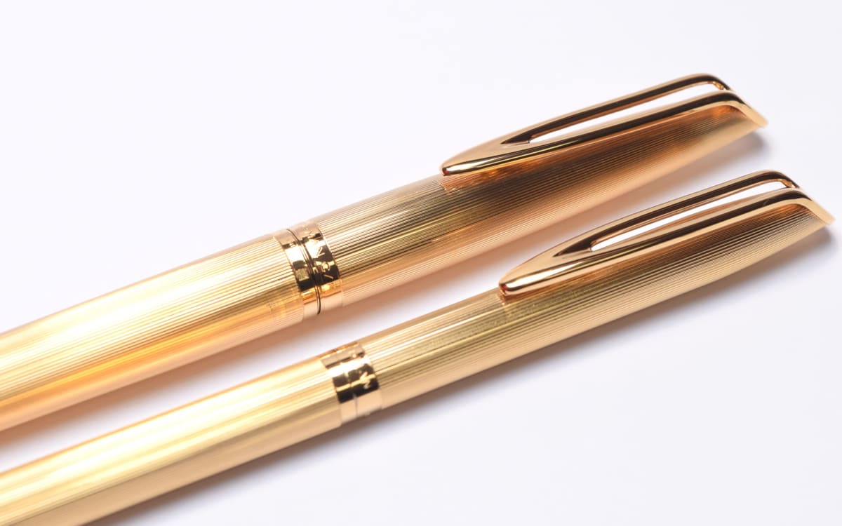 Beautiful 1960 Waterman C/F (CF) Gold Plated "Plaque OR G" First Cartridge Filler 18K EF Gold Nib Fountain & Ballpoint Pen Set In Box with Original Converter
