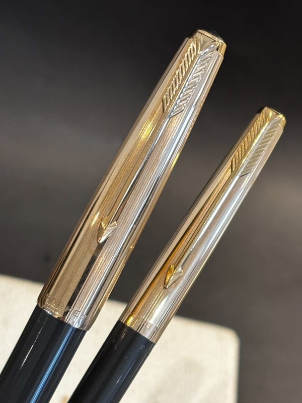 Parker 61 Fountain Pen + Pencil Set Grey Gold Cap USA - Restored (Bfp705)