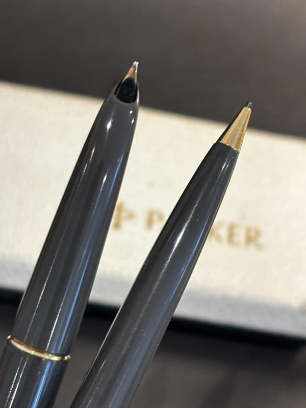 Parker 61 Fountain Pen + Pencil Set Grey Gold Cap USA - Restored (Bfp705)