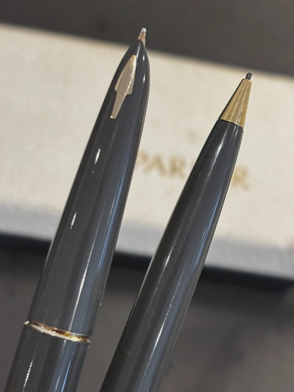 Parker 61 Fountain Pen + Pencil Set Grey Gold Cap USA - Restored (Bfp705)