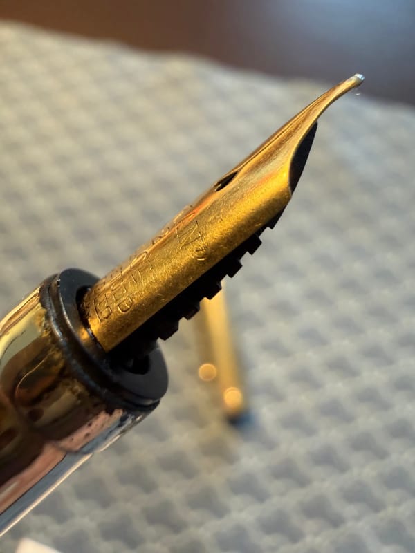 Mabie Todd Swan "Swan Pen", Gold-Filled Waves Overlay, #2 Oblique Broad 14ct Nib