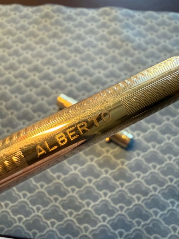 Mabie Todd Swan "Swan Pen", Gold-Filled Waves Overlay, #2 Oblique Broad 14ct Nib