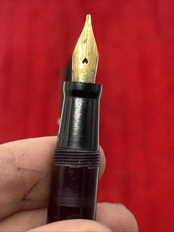 Swan 3350 Self-Filler Fountain Pen Burgundy Gold Trims No.3 14Ct NIB Lever Fill