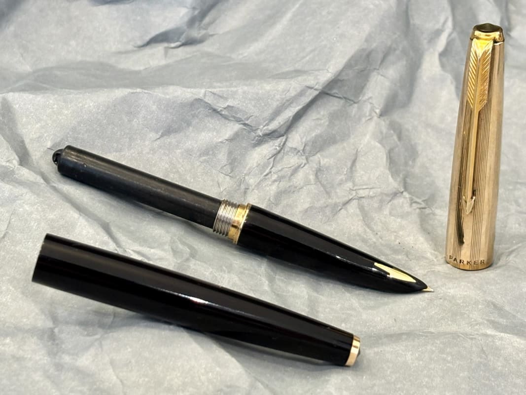 Parker 61 Fountain Pen Black - Made In USA - F Gold Nib- Restored (Bfp620)