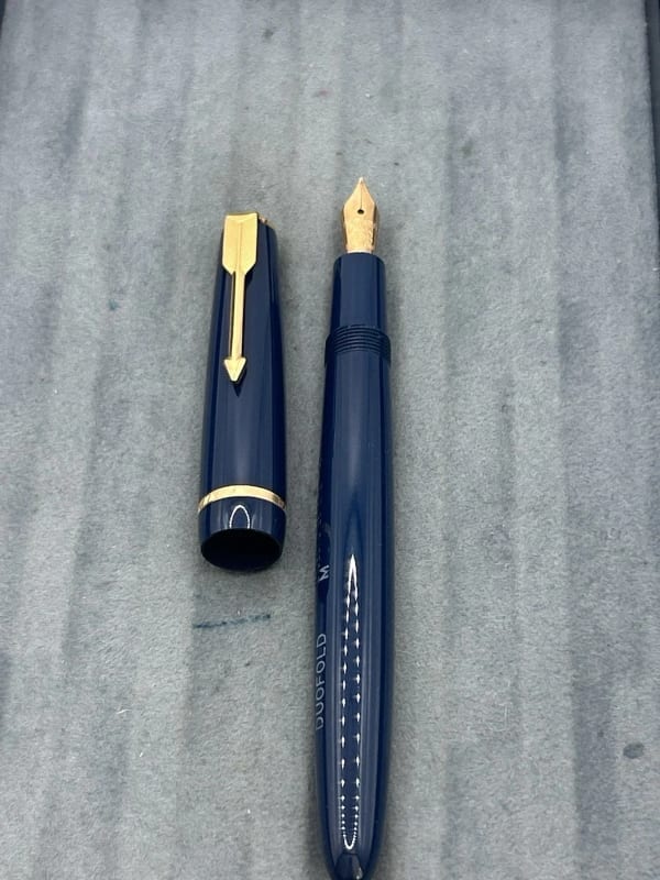 Vintage New Old Stock Parker Junior Duofold Fountain Pen In Blue Chalk Mark