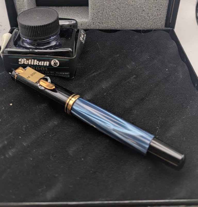 Rare Vintage Pelikan M200 Blue Marbled Fountain Pen - NOS (New Old Stock) W. Germany