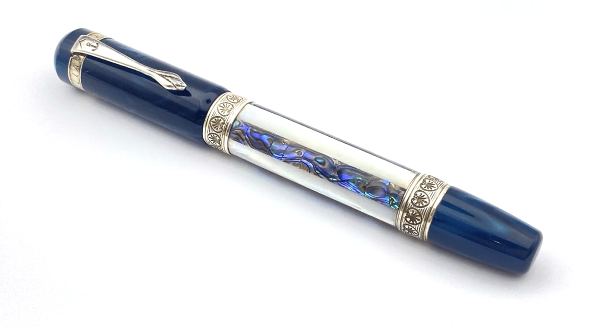 Ancora Capri Blue Rollerball Pen Sterling Silver Mother Of Pearl Made In Italy