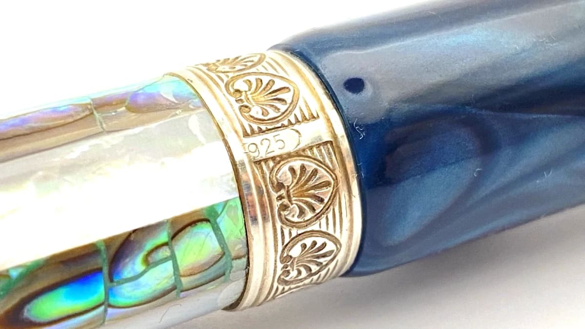 Ancora Capri Blue Rollerball Pen Sterling Silver Mother Of Pearl Made In Italy