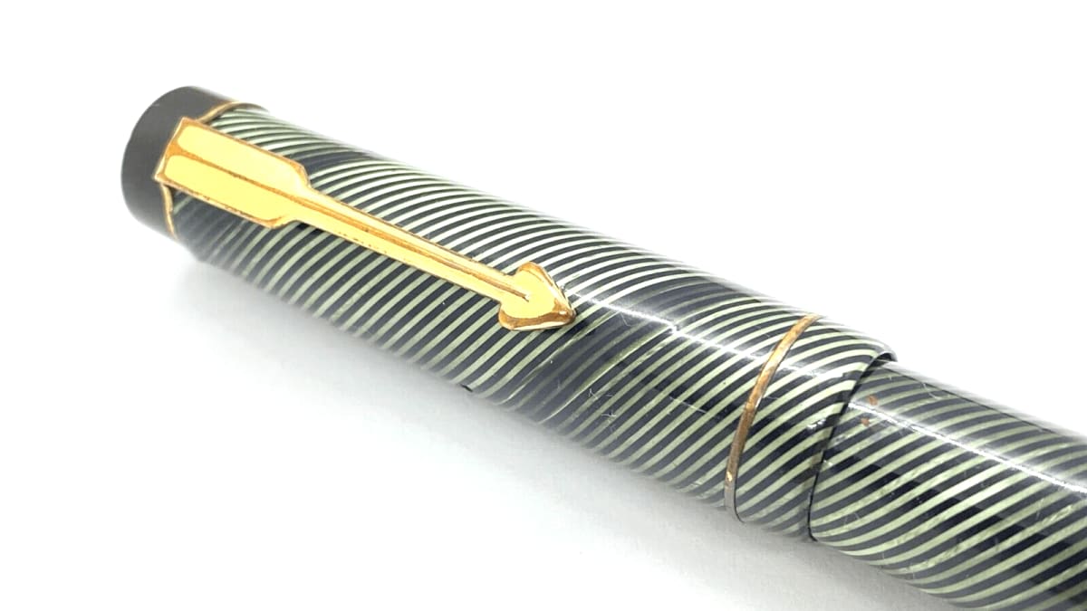 Vintage National Security Fountain Pen Green Diagonal Lines 14K Gold Medium NIB