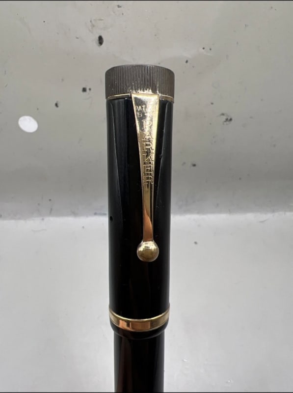Parker Duofold Lucky Curve Senior  Fountain Pen Black USA Broad Firm #7
