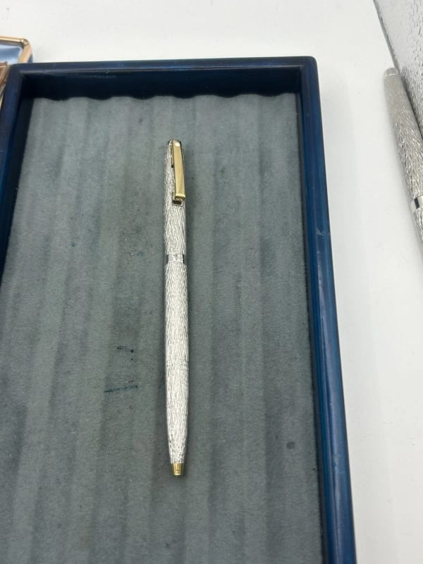 Sheaffer Lady Fountain Pen And Ballpoint Pen Set Barleycorn Rhodium 14K Gold NIB