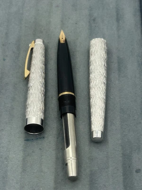 Sheaffer Lady Fountain Pen And Ballpoint Pen Set Barleycorn Rhodium 14K Gold NIB