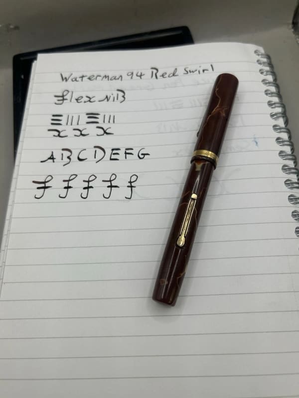Lovely Rare Vintage Waterman'S 94 Fountain Pen Red Swirl - 14Ct Gold M Flex Nib