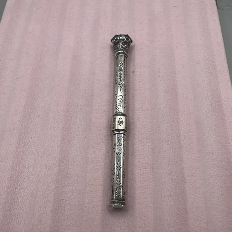 Antique Silver Victorian Propelling Pencil With Purple End Stone Amethyst?