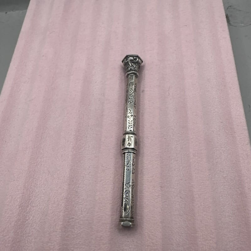 Antique Silver Victorian Propelling Pencil With Purple End Stone Amethyst?