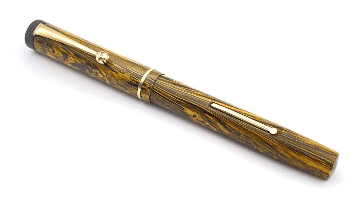Vintage Paramount Fountain Pen In Yellow Mottled 14K Gold Medium NIB England