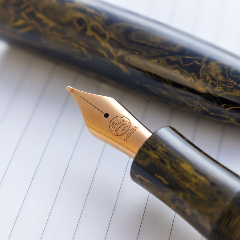 Eboya Hokabune Large Ebonite - Kogetsu Yellow 14K Gold Bock M Nib Fountain Pen