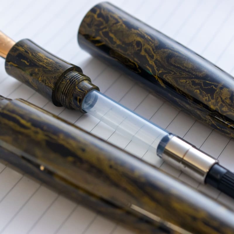 Eboya Hokabune Large Ebonite - Kogetsu Yellow 14K Gold Bock M Nib Fountain Pen
