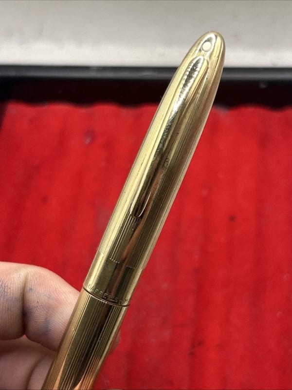 Sheaffer Triumph Snorkel Gold Plated Fountain Pen 14K Fine Nib USA Engraved