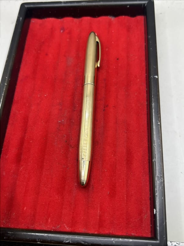 Sheaffer Triumph Snorkel Gold Plated Fountain Pen 14K Fine Nib USA Engraved