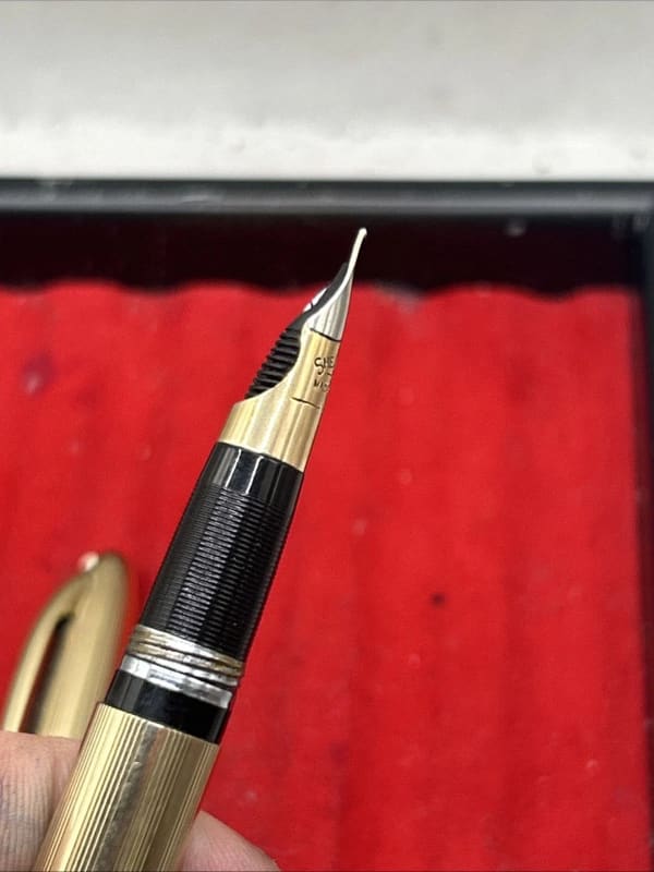 Sheaffer Triumph Snorkel Gold Plated Fountain Pen 14K Fine Nib USA Engraved